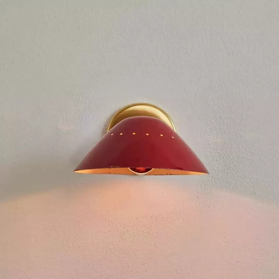 Vintage Red Brass Bowl Sconce - Mid-Century Modern Wall Light