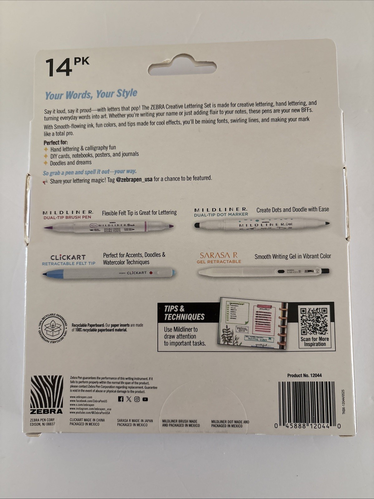 Zebra Pen Junk Journaling Set, 14Pack Assorted Colors And Styles New Fancy!