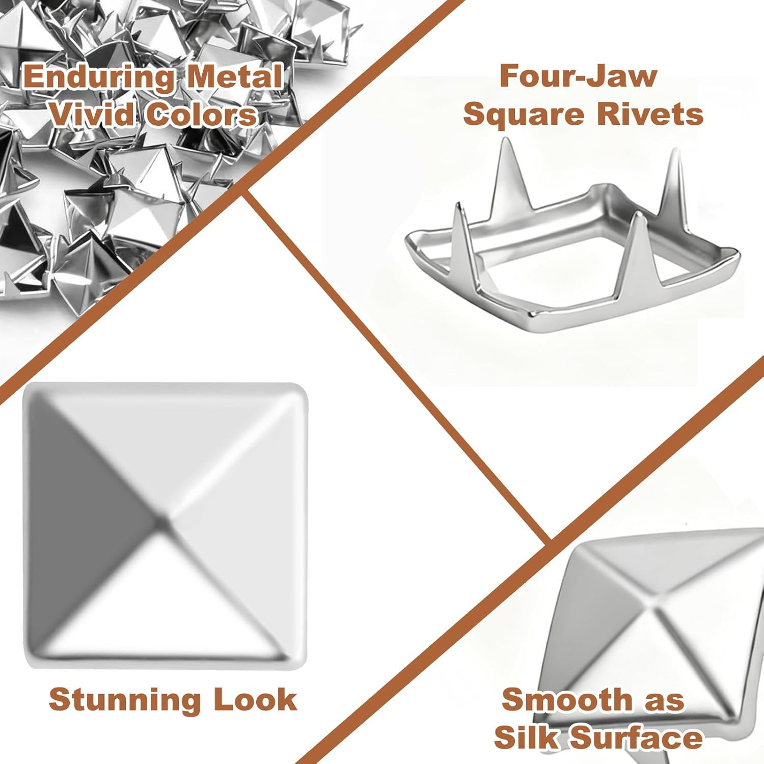 500PCS 10Mm 4-Prong Square Spikes, Silver Metal Pyramid Studs for Crafts, Punk S