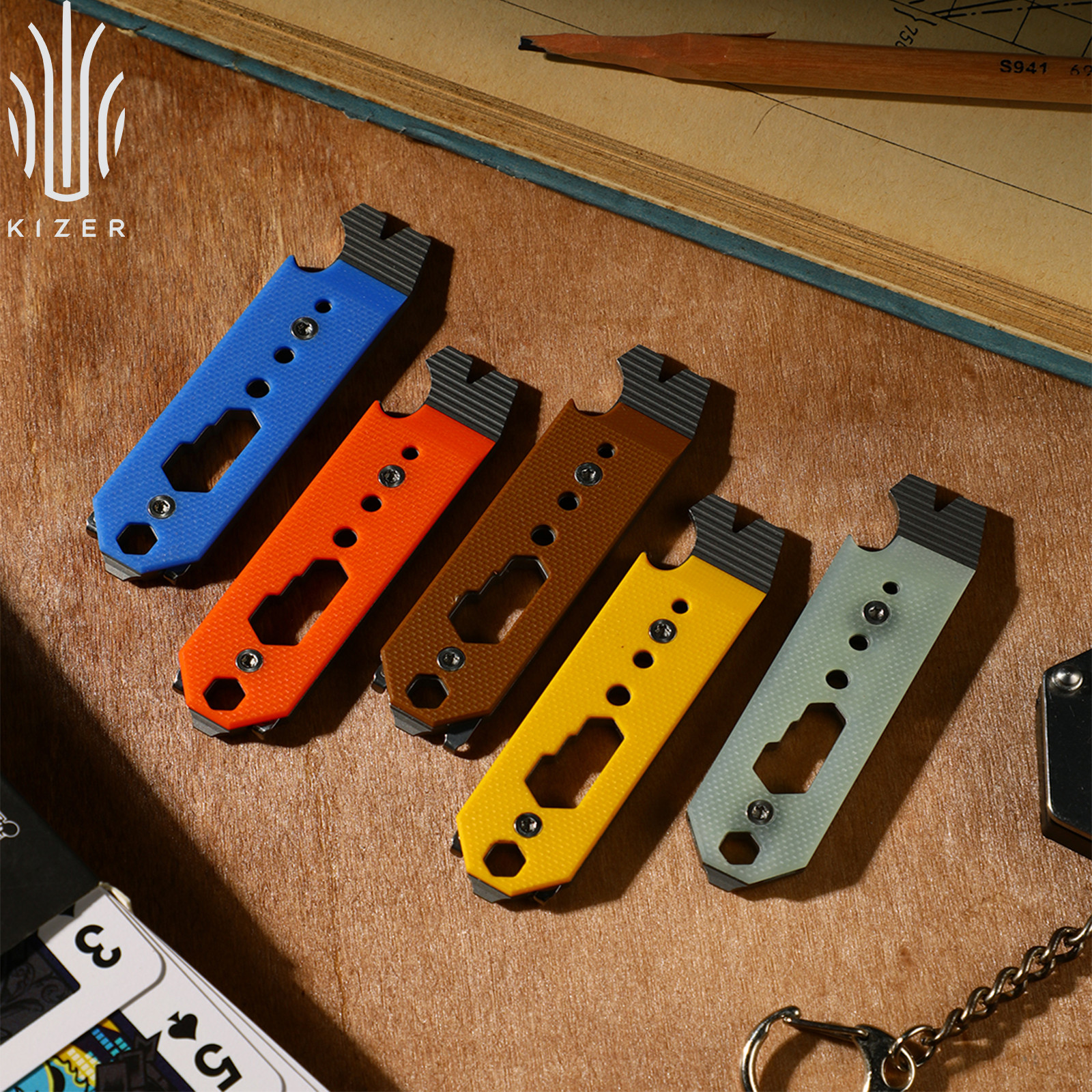 Kizer Pac-Bar 10-in-1 Titanium & G10 EDC Multi-Tools Pry Bar Bottle Opener