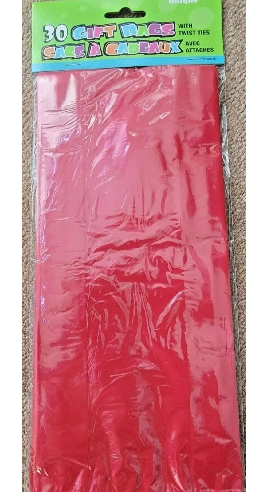 60 Cello Treat Candy Bags with ties Red Cello Party Supply Valentine's Day