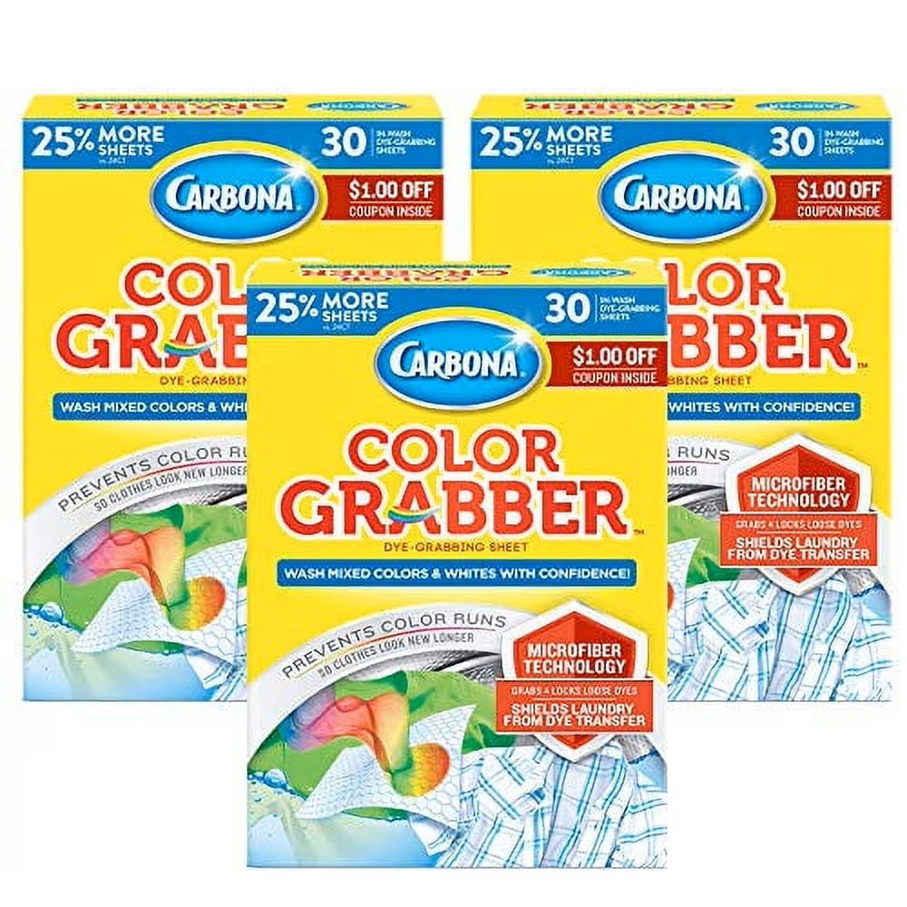 Carbona Color Grabber | In-Wash Dye Grabbing Sheets | 30 Count Per Box, 3 Pack