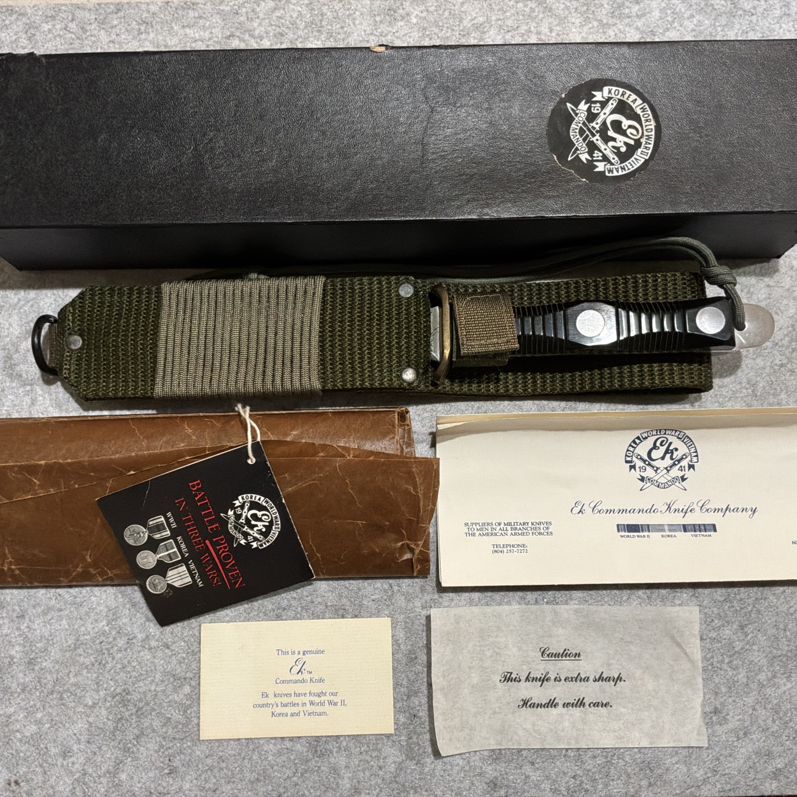 Vintage EK Commando USA P3 Fixed Blade Knife W/ Sheath & Box New