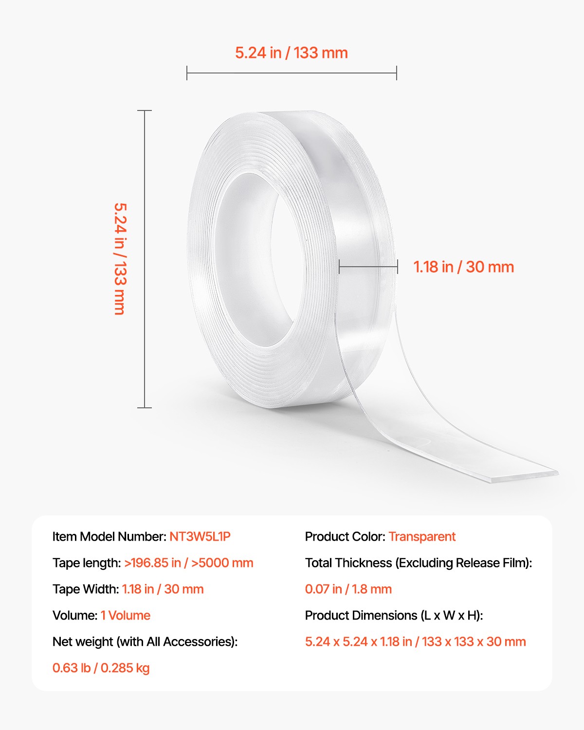 VEVOR Double Sided Tape Heavy Duty 16 ft Long Nano Mounting Tape Clear Wall Car