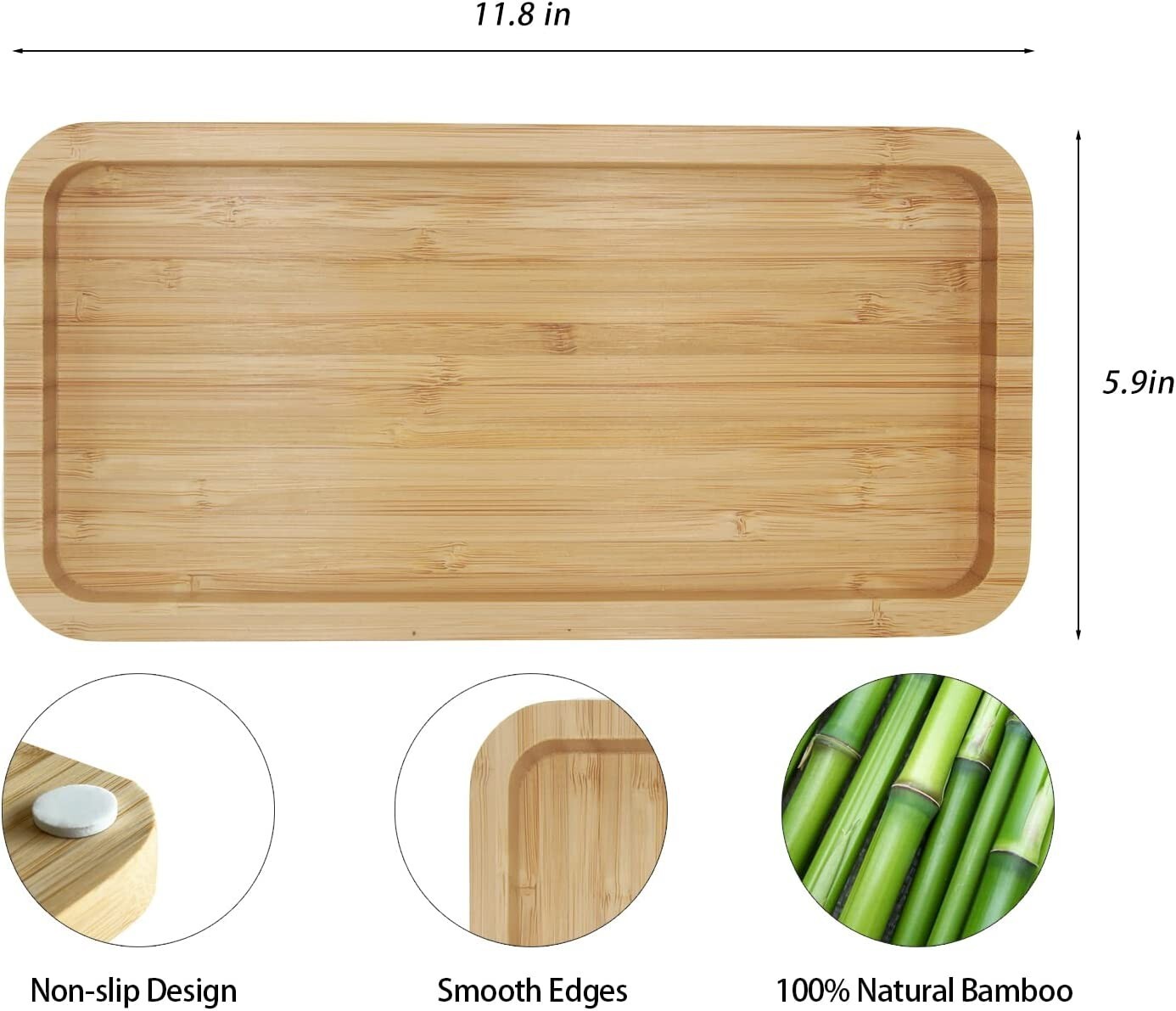 Bamboo Vanity Organizing Caddy Tray, Bathroom Counter Bedroom Catch All 12x6