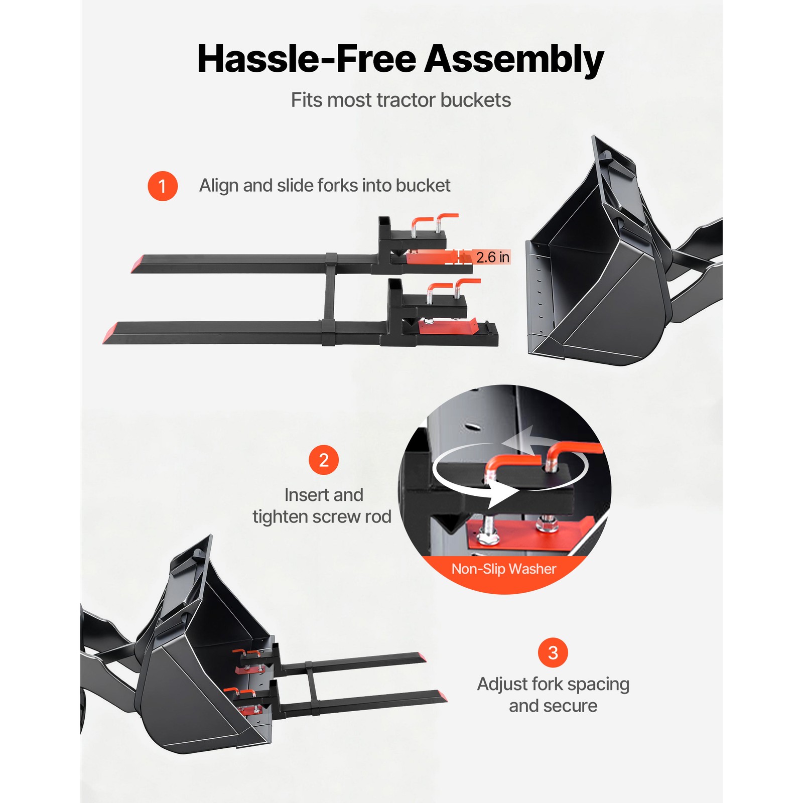 Uimoso 60 inch 4000 lbs Clamp On Pallet Forks, Tractor Forks with Stabilizer Bar