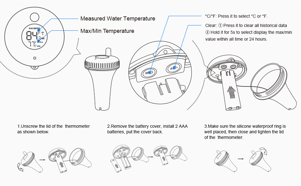 INKBIRD Bluetooth Pool Floating Thermometer Temperature Meter Swimming Spas Pond