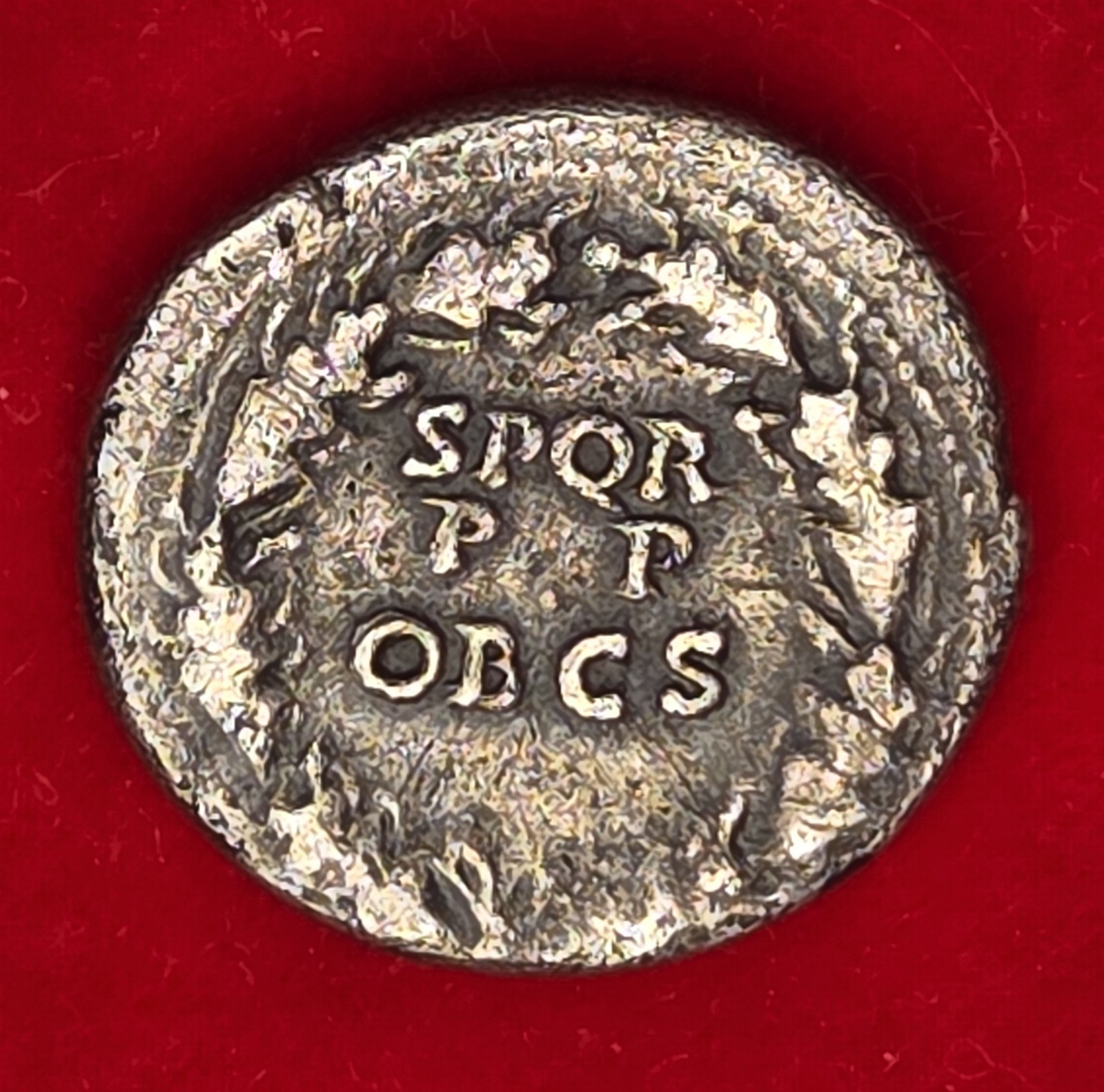 Claudius AR Denarius SPQR OB CS Oak Wreath, Fine, 3.46g