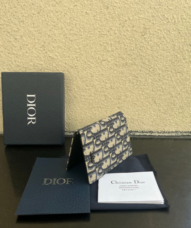 DO Oblique Passport Holder Canvas Leather Beige Black Travel Wallet