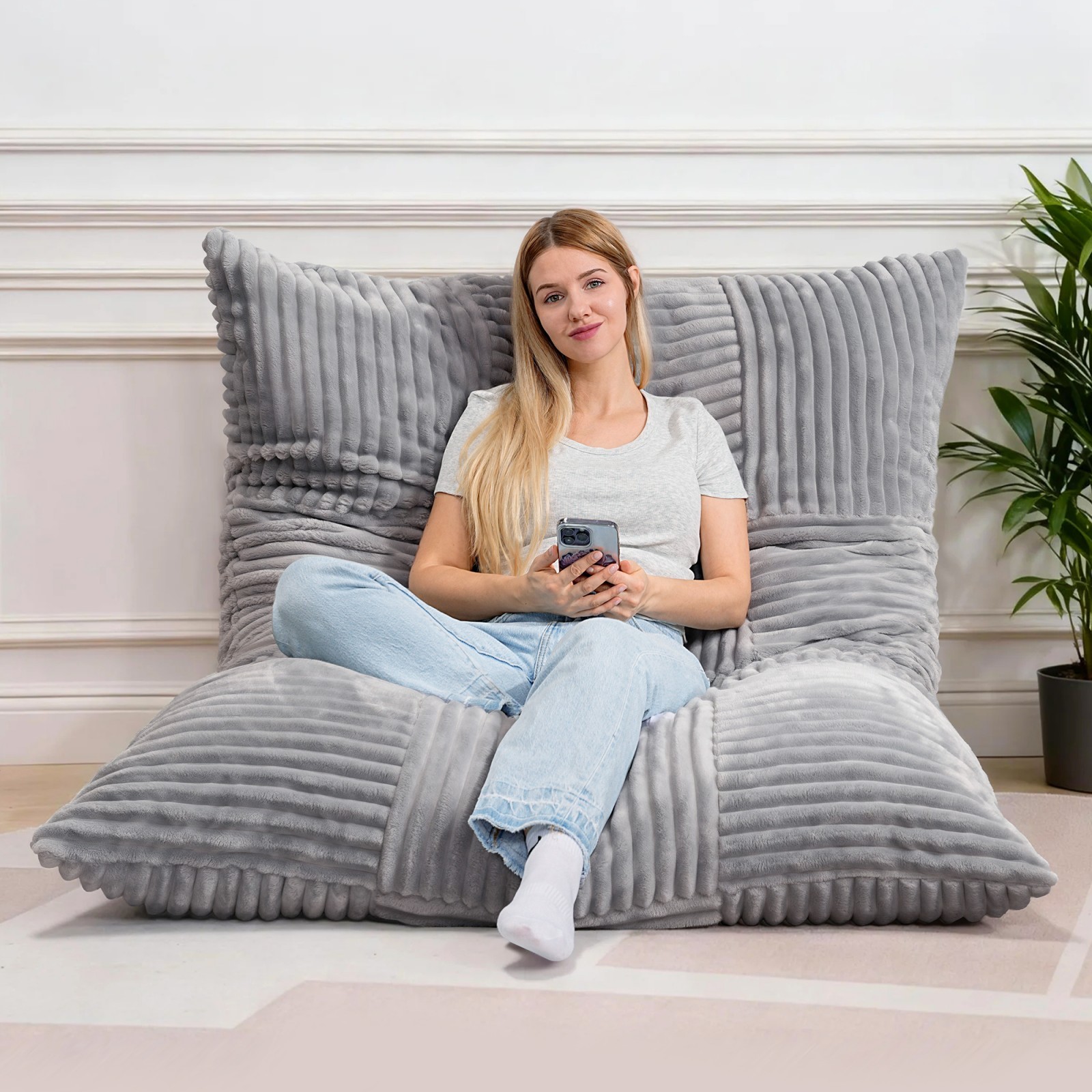 Giant Bean Bag Chair Lounge Chair with Metal Base for Living Room Lazy Sofa Bed