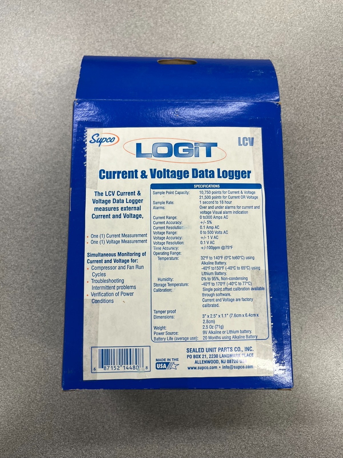 Supco LOGiT LCV Current & Voltage Data Logger w/ AC Current Clamp