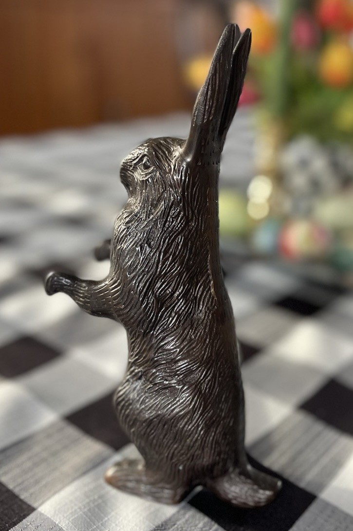 Cast Iron Bunny Rabbit Statue Figurine 8.5" Dark Brown Heavy