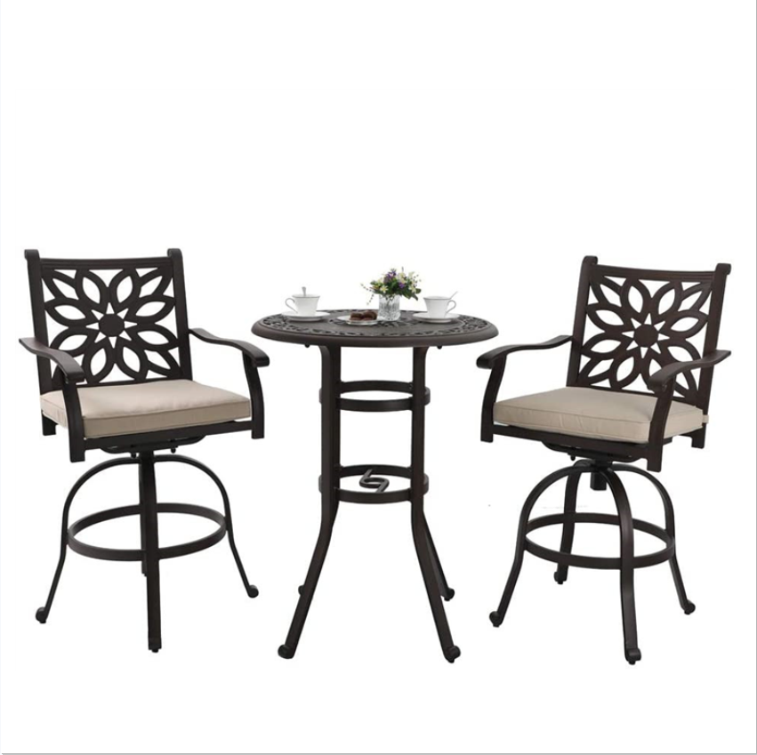 Patio Bar Table, 41" Height High Top Outdoor Table, Cast Aluminum Round Table