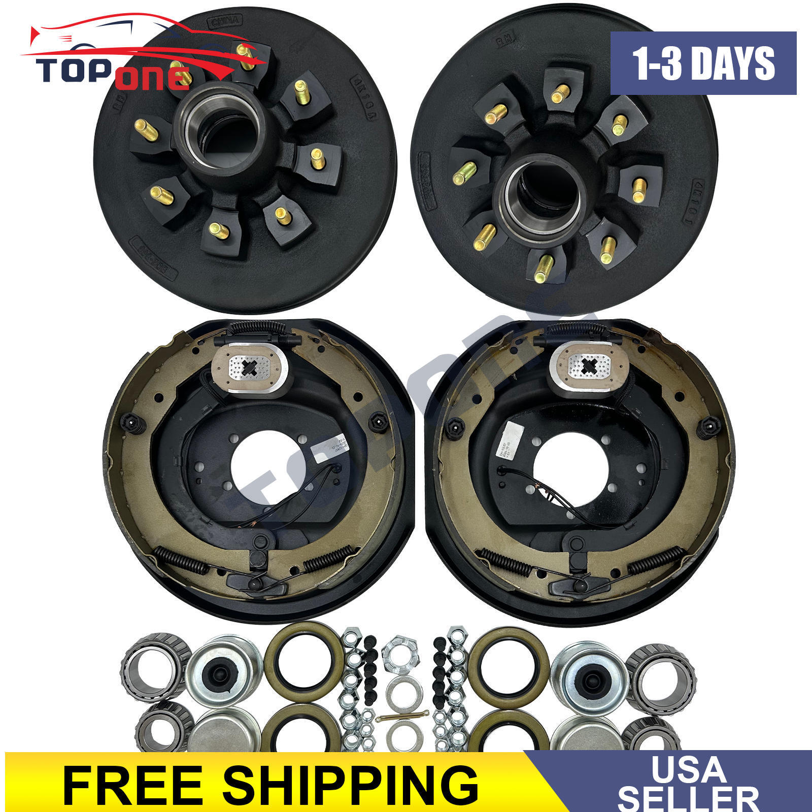 Pair 12"x2" Electric Trailer Brake 8-6.5" Hub Drum Kit Fits For 7000 lb Axle.