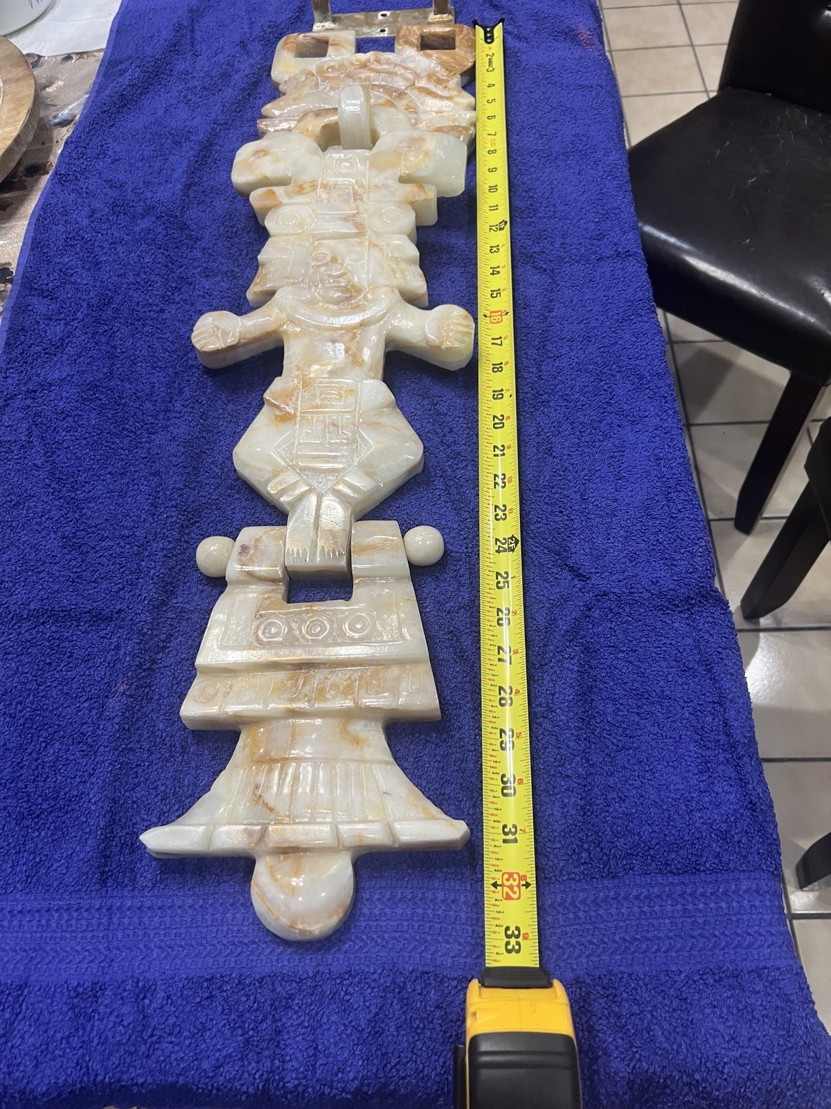 Aztec Mayan Marble/Onyx Large Stone Hand Carved Wall Hanging 33” Long W/bracket