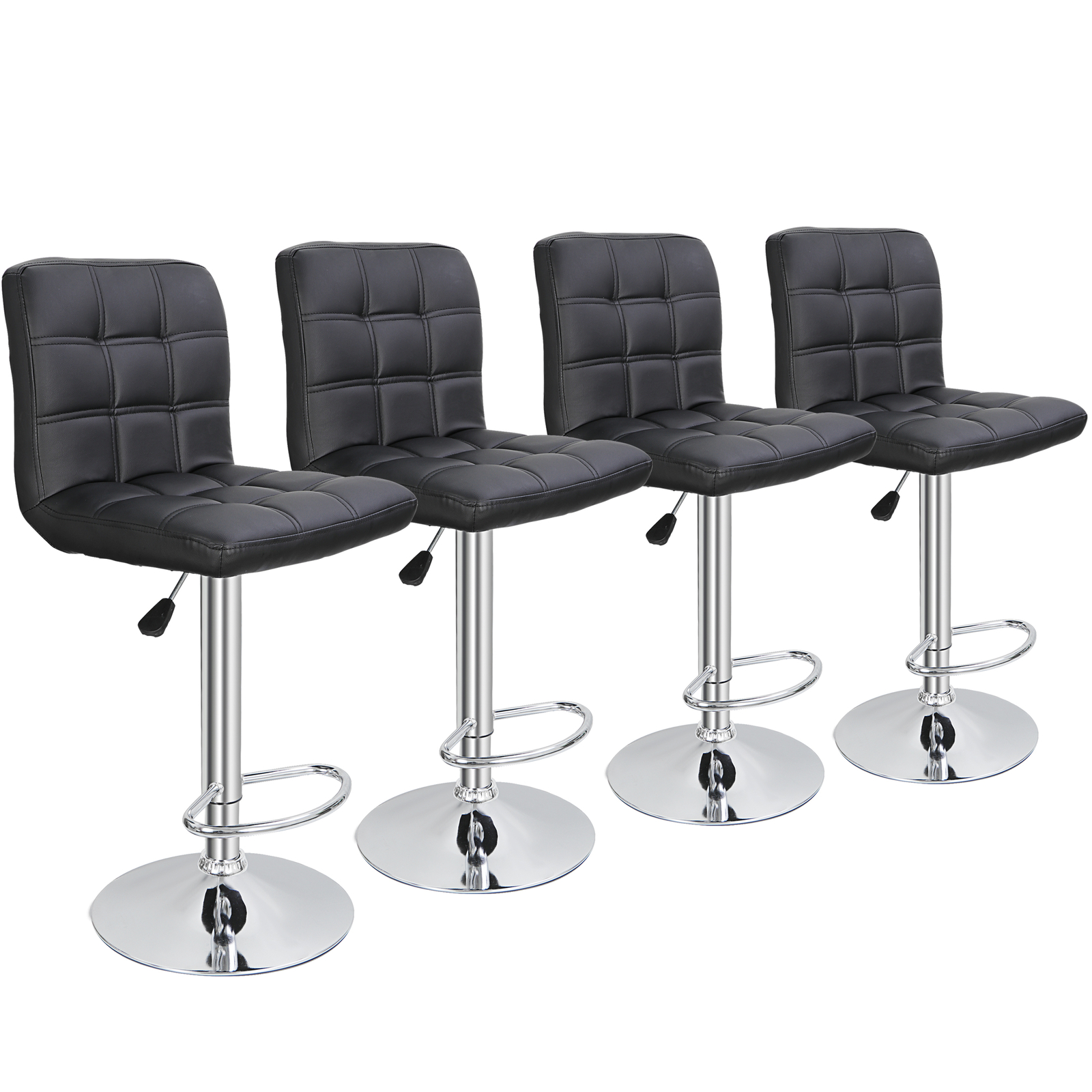 Set of 4 Black Adjustable Modern Swivel Bar Stools Dining Chair Counter Height