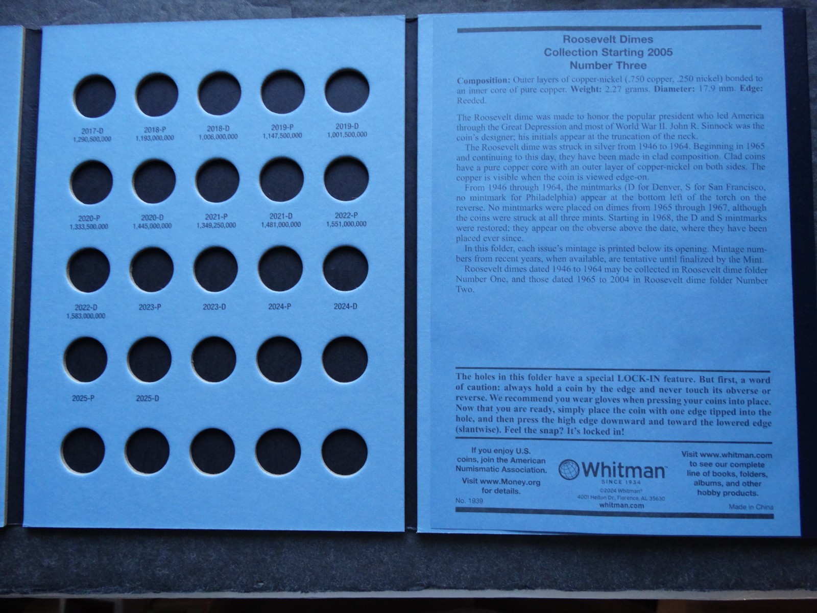 Set of 3 - Whitman Roosevelt Dime Coin Folders Number 1-3 1946-2025 Book