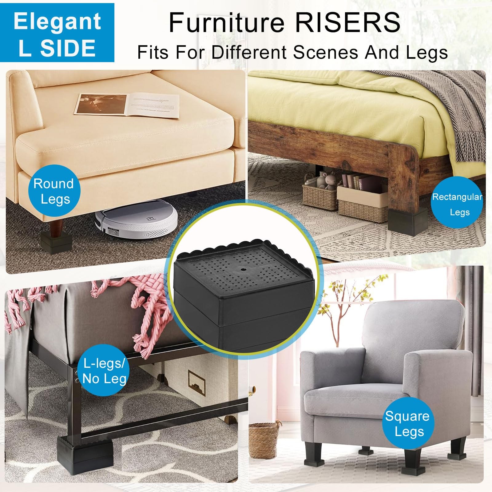 EGTTGIN Bed Risers 1 inch, 2 inch, 3 inch, 4 inch Heavy Duty, Adjustable Furn...