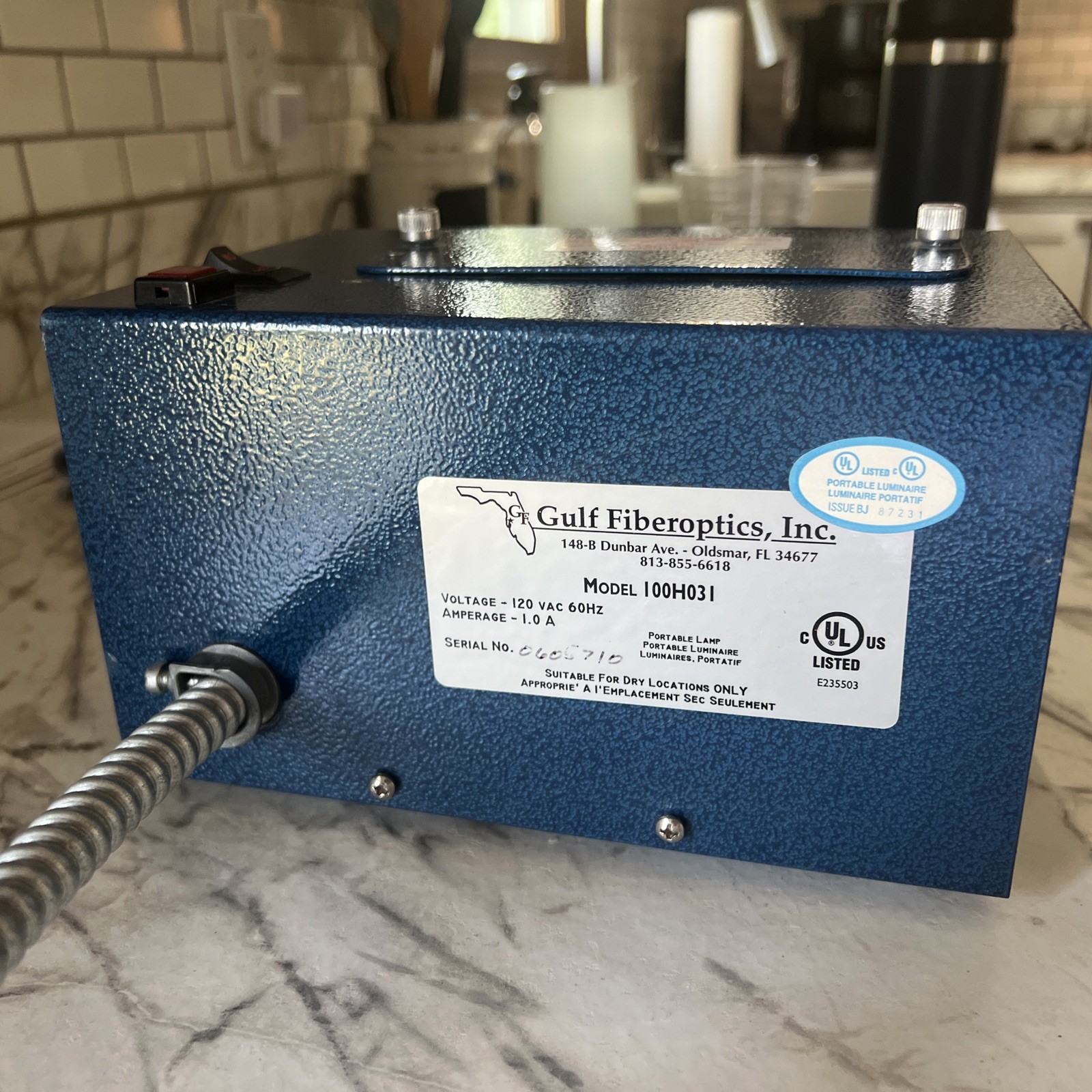 Gulf Fiberoptics Portable Lamp ; Model 100H031 ; 120 VAC 60 Hz voltage