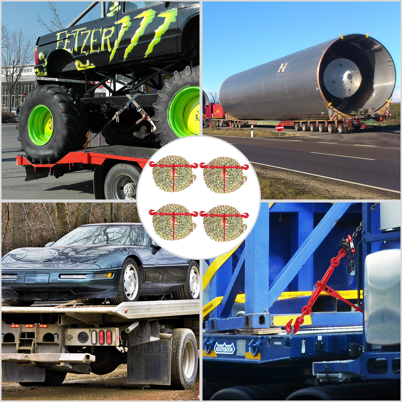 VEVOR 3/8"-1/2" Ratchet Load Binder Chain and Binder Kit 10' Chains Hauling