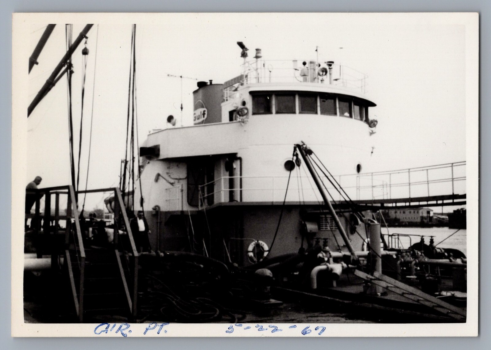 1967 Gulf Oil & Gas Vintage 4.25 x 3" Photo Oil Tanker at Dock  9482