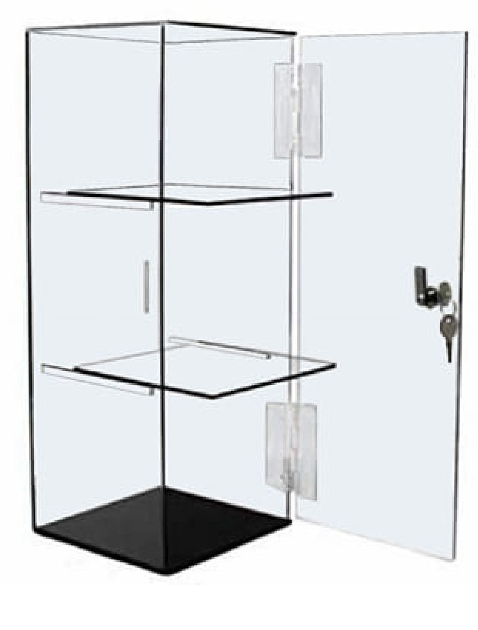 T'z Tagz Clear Acrylic Display Case Removable 2 Shelf Locking Showcase Cabinet
