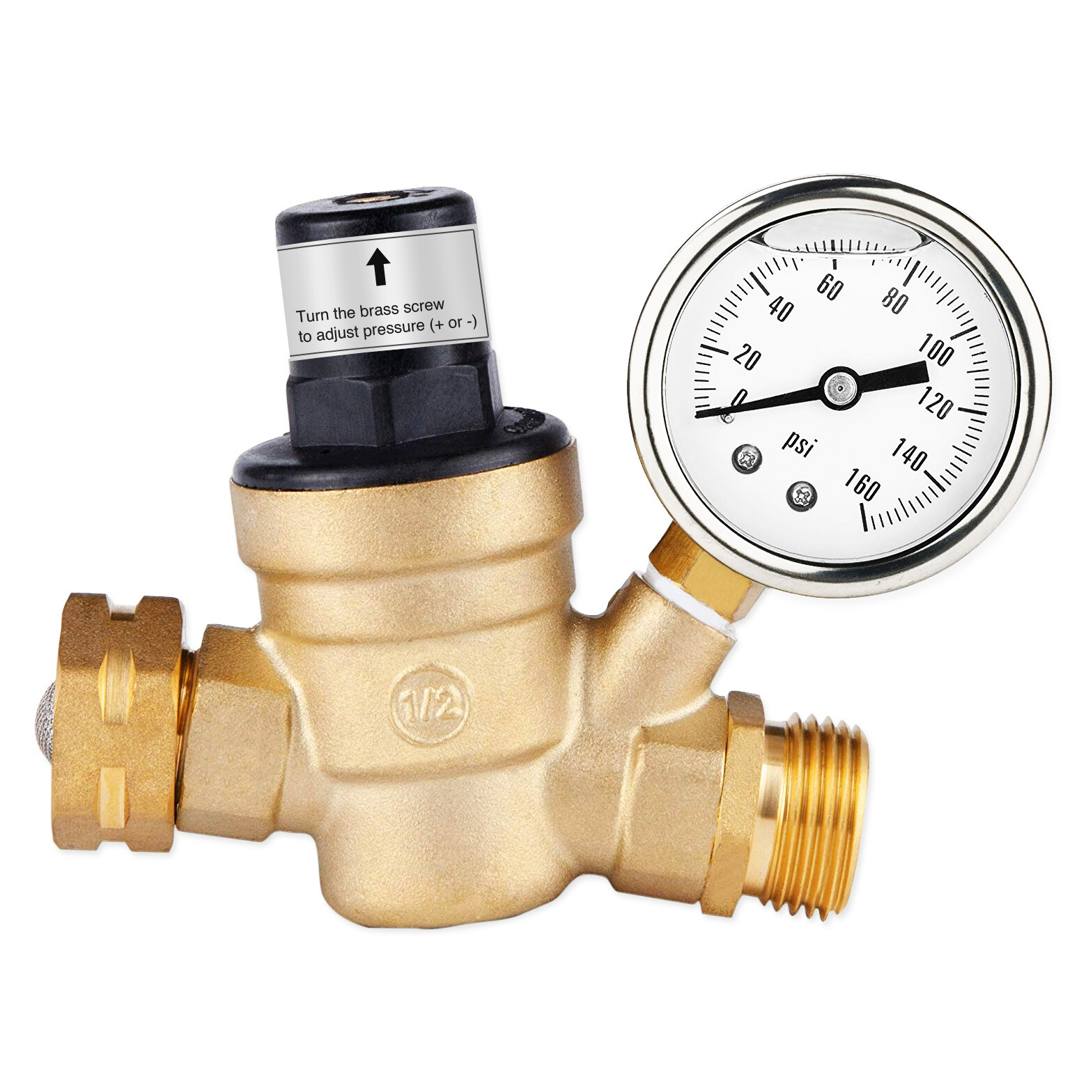 Water Pressure Regulator For RV Lead-free Brass Adjustable Reducer Gauge 3/4"