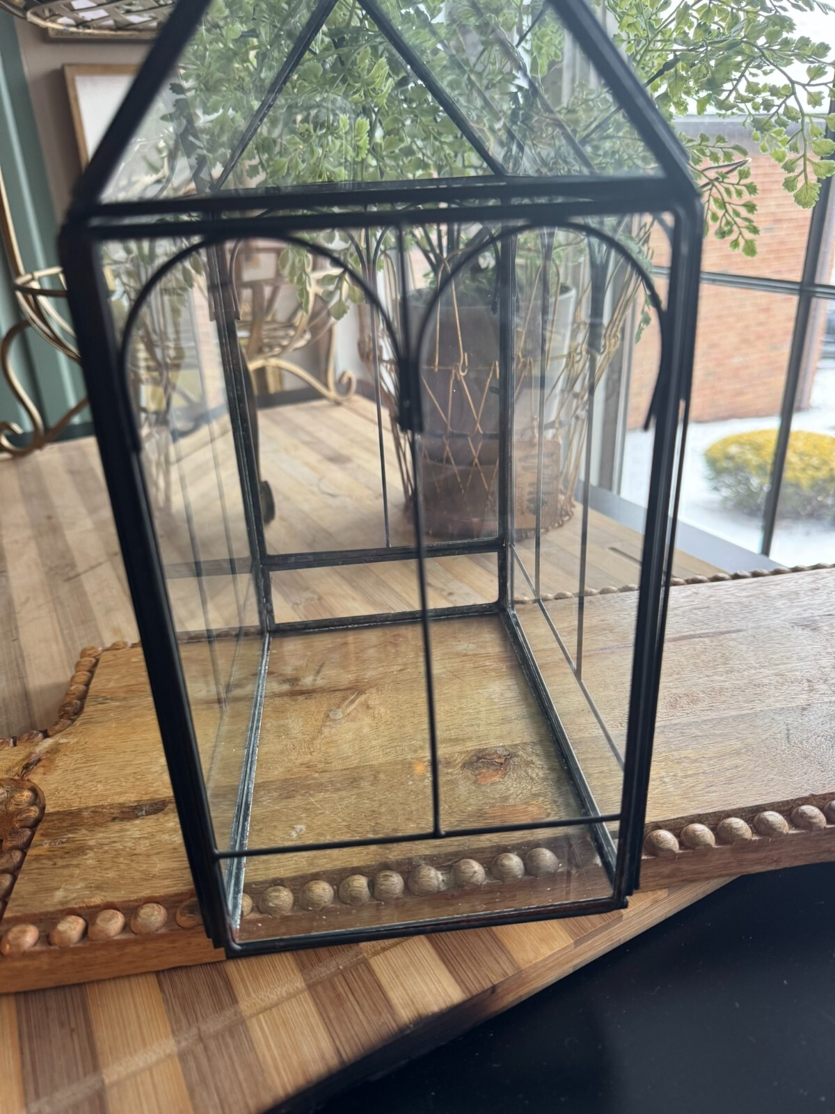 Antique Terrarium Glass w/ Metal Wardian Case Plant Container Miniature Garden