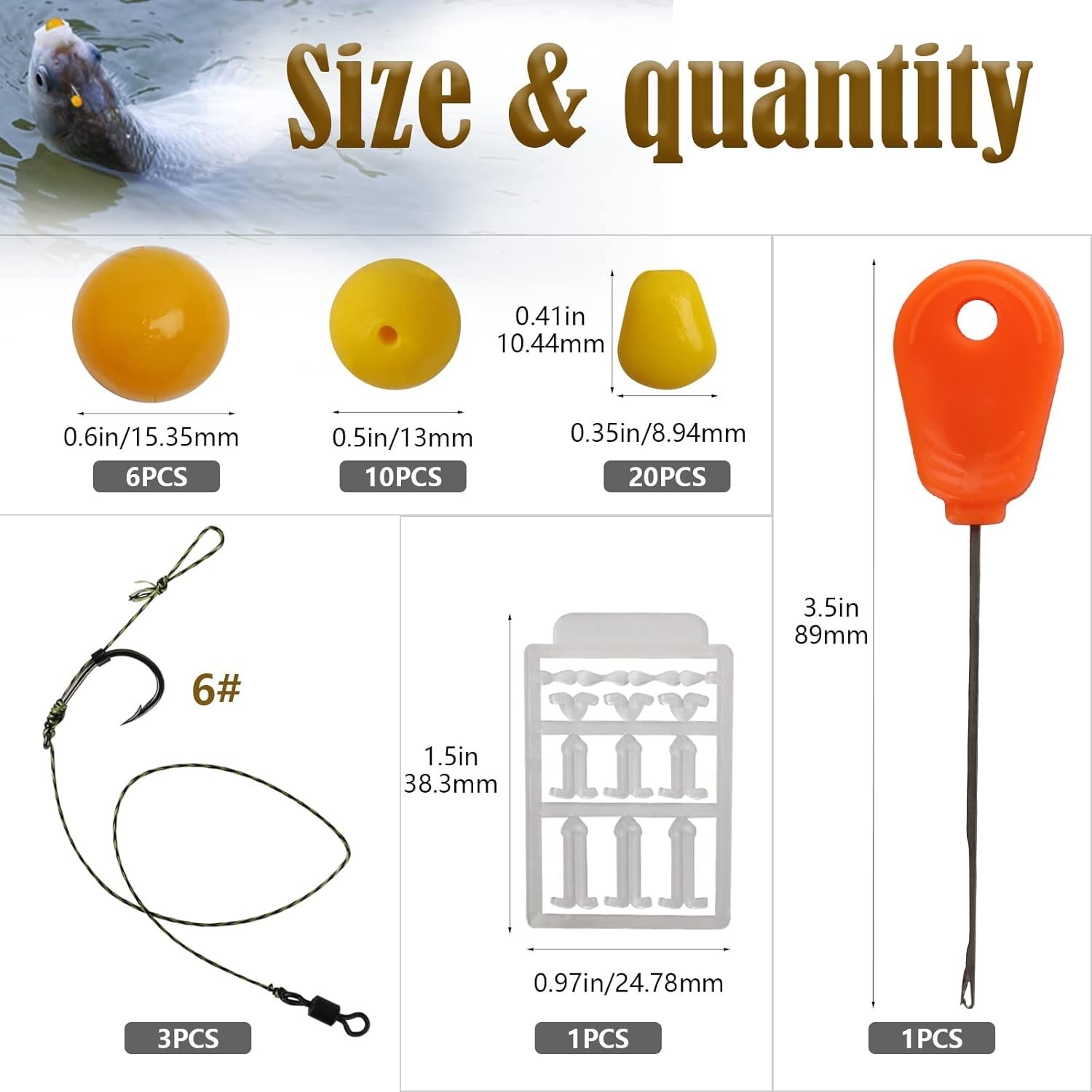 41 PCS Carp Hair Rig Kit #6 Hooks, Pre-Tied Fishing Hair Rigs Baits for Bass