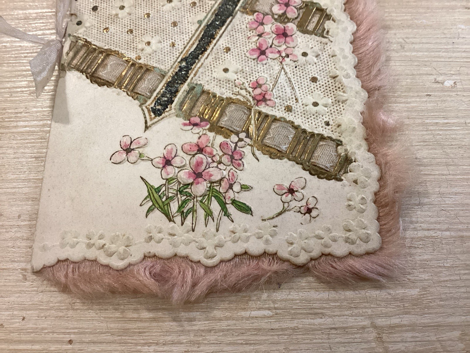 Beautiful French 1 St Communion Card Ribbon Bow Cross Glitter