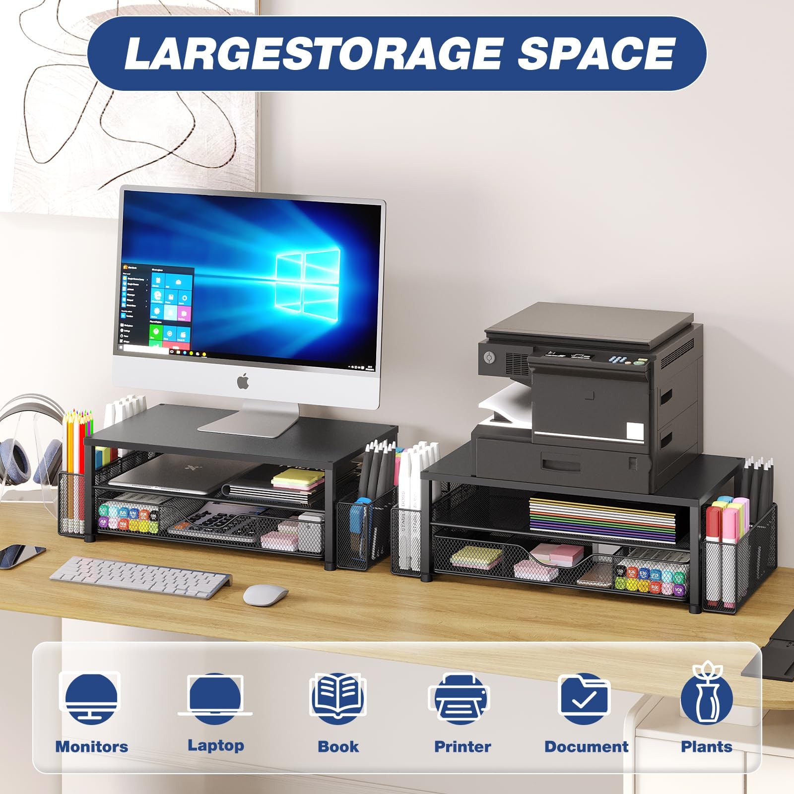 OPNICE Desk Organizer and Accessories, 2-Tier Computer Monitor Black 1-Pack