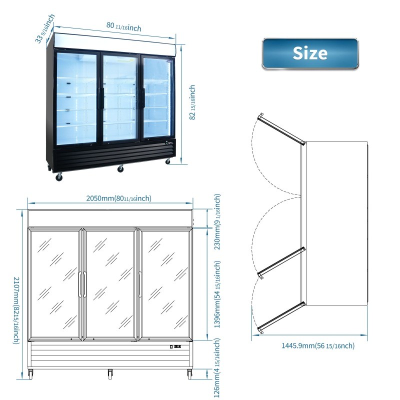 Commercial Glass Door Freezer Reach in Display Merchandiser Restaurant 70 Cu.ft