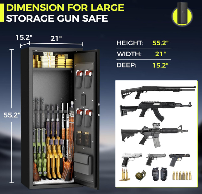 10-15 Gun Safe Biometric Fireproof Rifle & Pistol Cabinet Quick Access