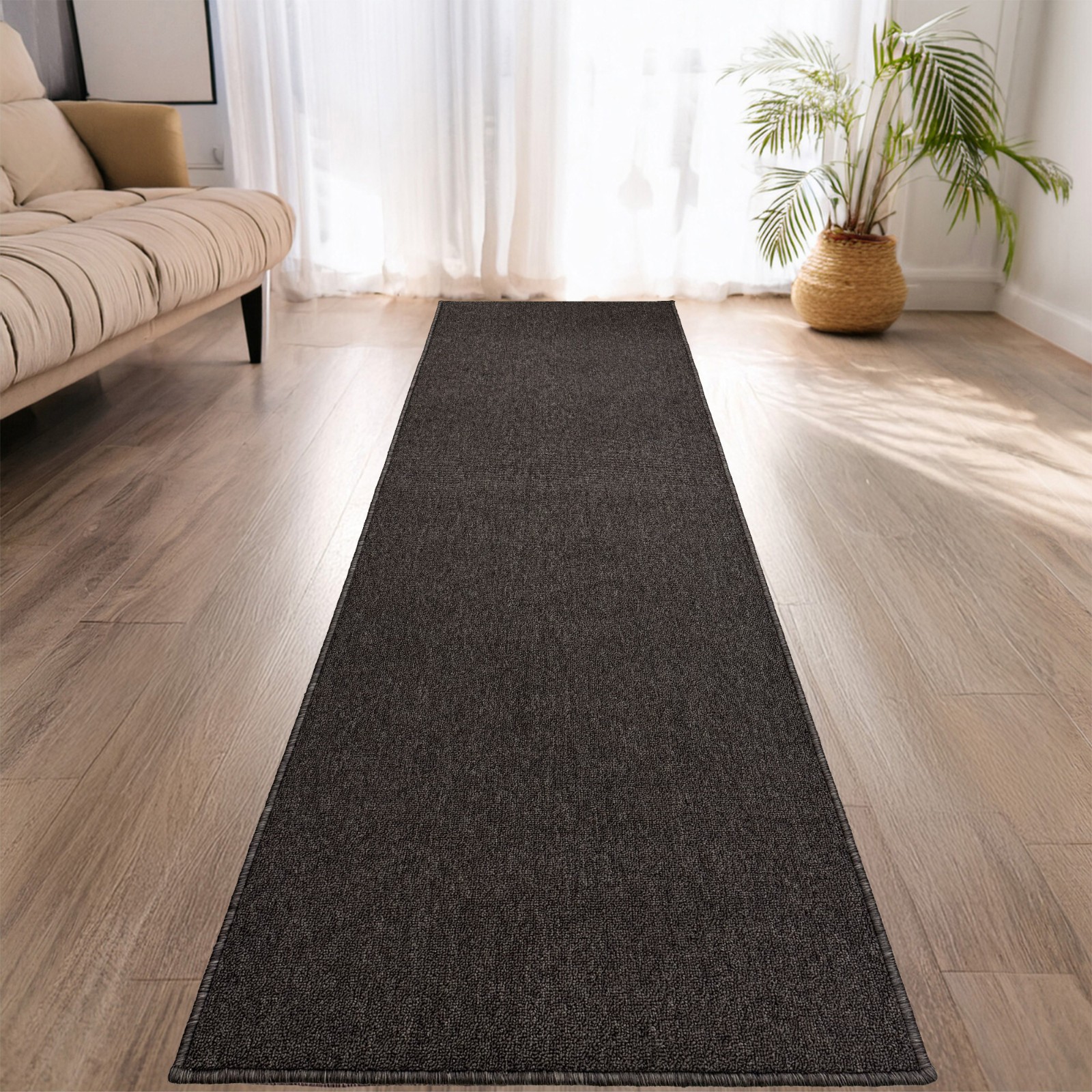 Custom Size Anti-Slip Machine Washable Low Profile Loop Pile Brown Runner Rug