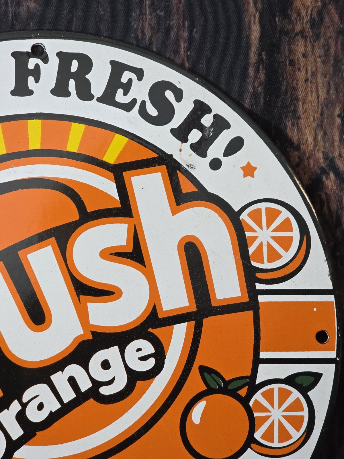VINTAGE ORANGE CRUSH FEEL FRESH PORCELAIN GAS STATION SODA SIGN ,COKE