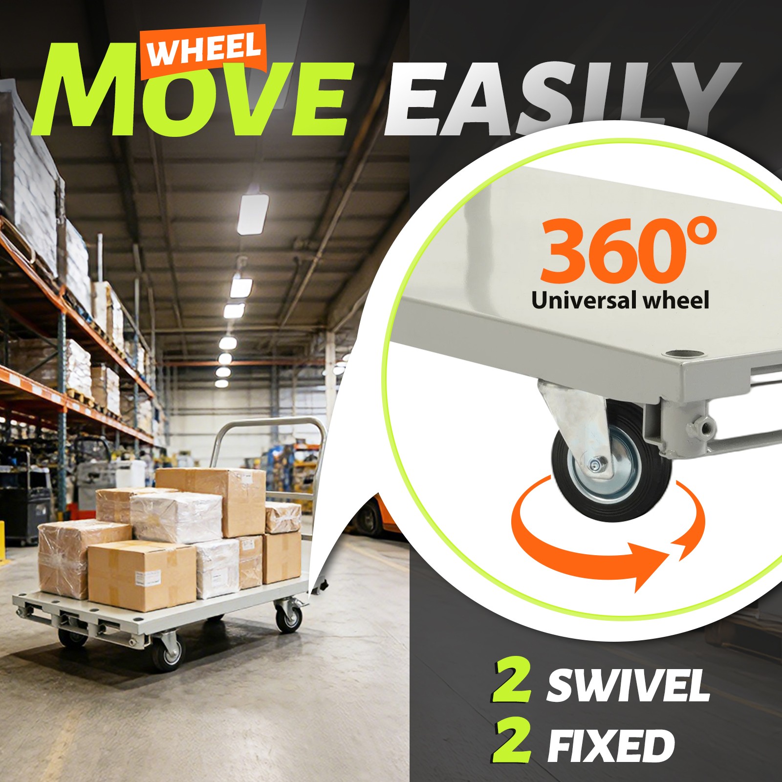 2-in-1 Steel Panel Dolly Drywall Cart 2200lbs Platform Truck Cart with 4 Casters