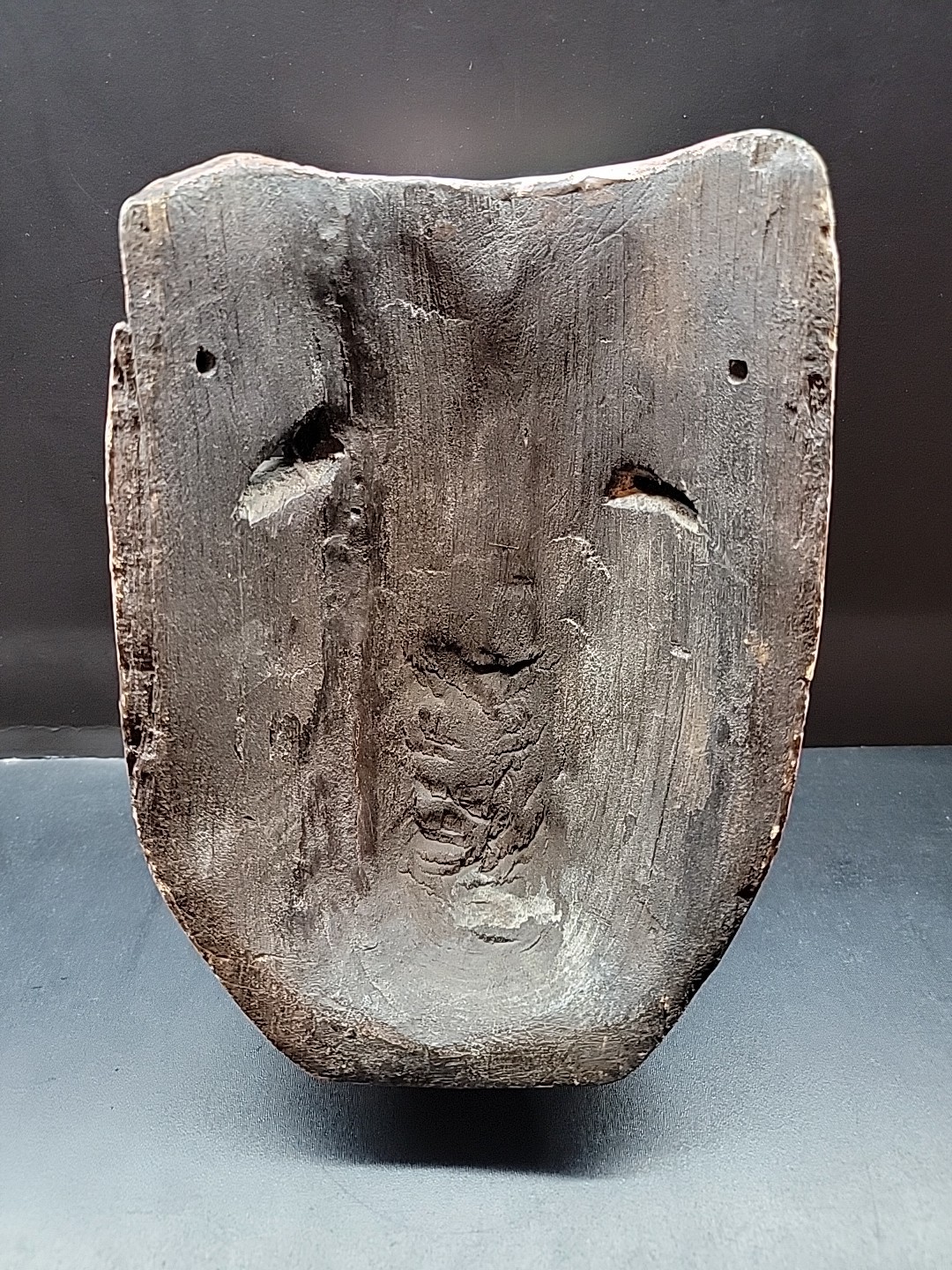 VTG Mexican Carved Wood Folk Art Dance Mask Painted Lizard Face with Blue Eyes