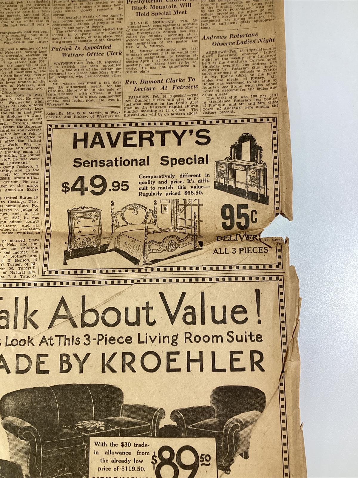 Ashville NC Newspaper Feb 19, 1933 Boxer Jim Corbett Dempsey Lou Gehrig Haverty