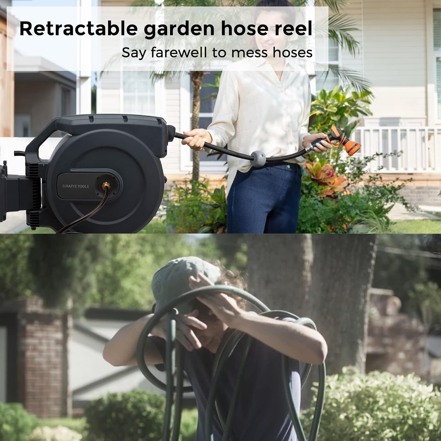 Giraffe Tools Retractable Garden Hose Reel 5/8 x 115 ft