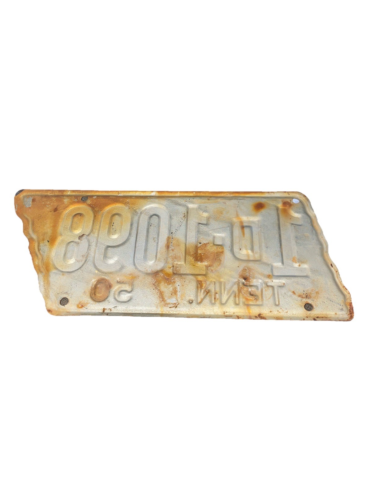 1950 Tennessee License Plate Vintage Rusty State Shaped