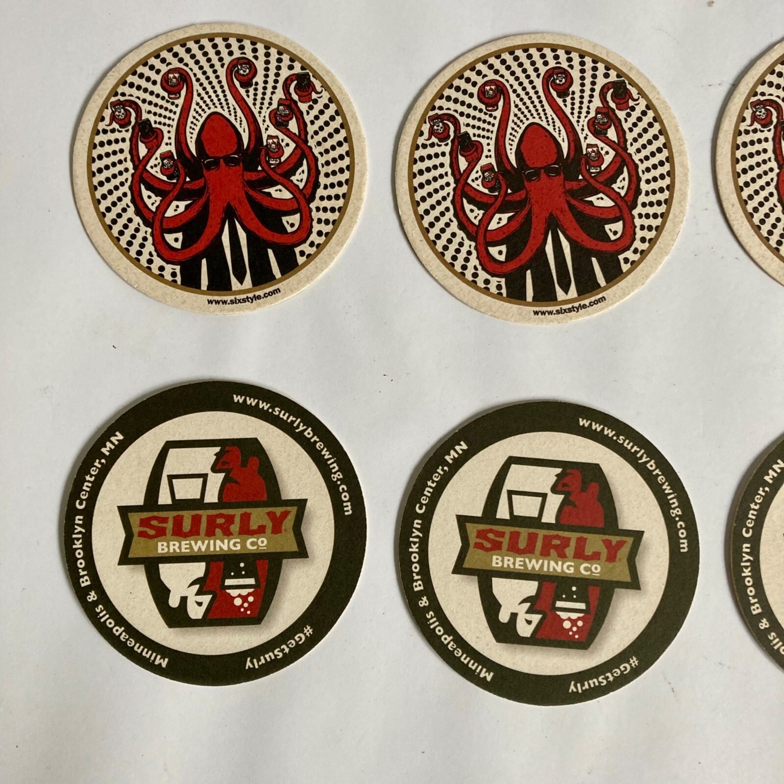 Set of 8 SURLY BREWING COMPANY Beer Coasters Octopus Minnesota MN