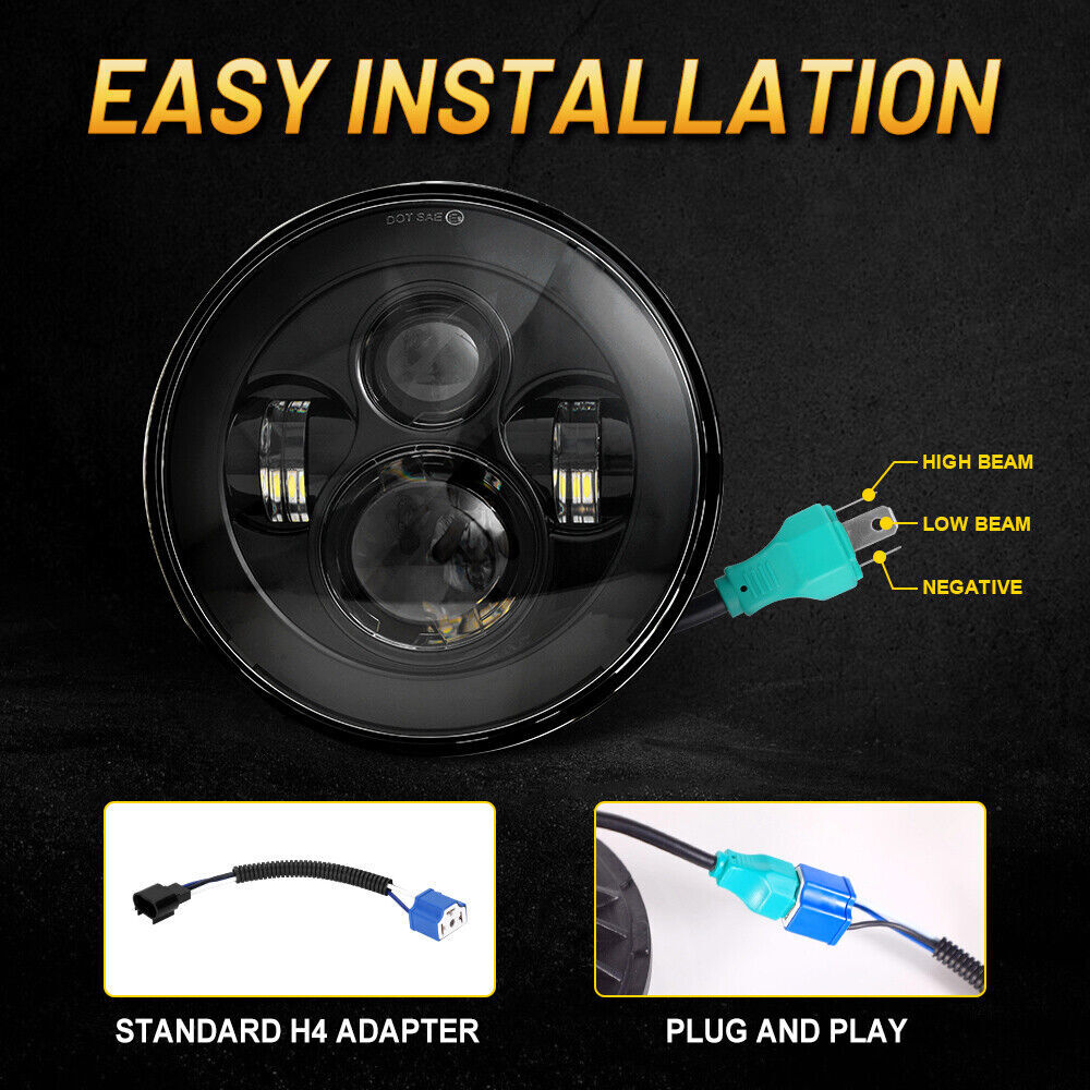 7" inch LED Headlight Hi Lo + Bracket Mounting Ring For Harley Street Glide FLHX