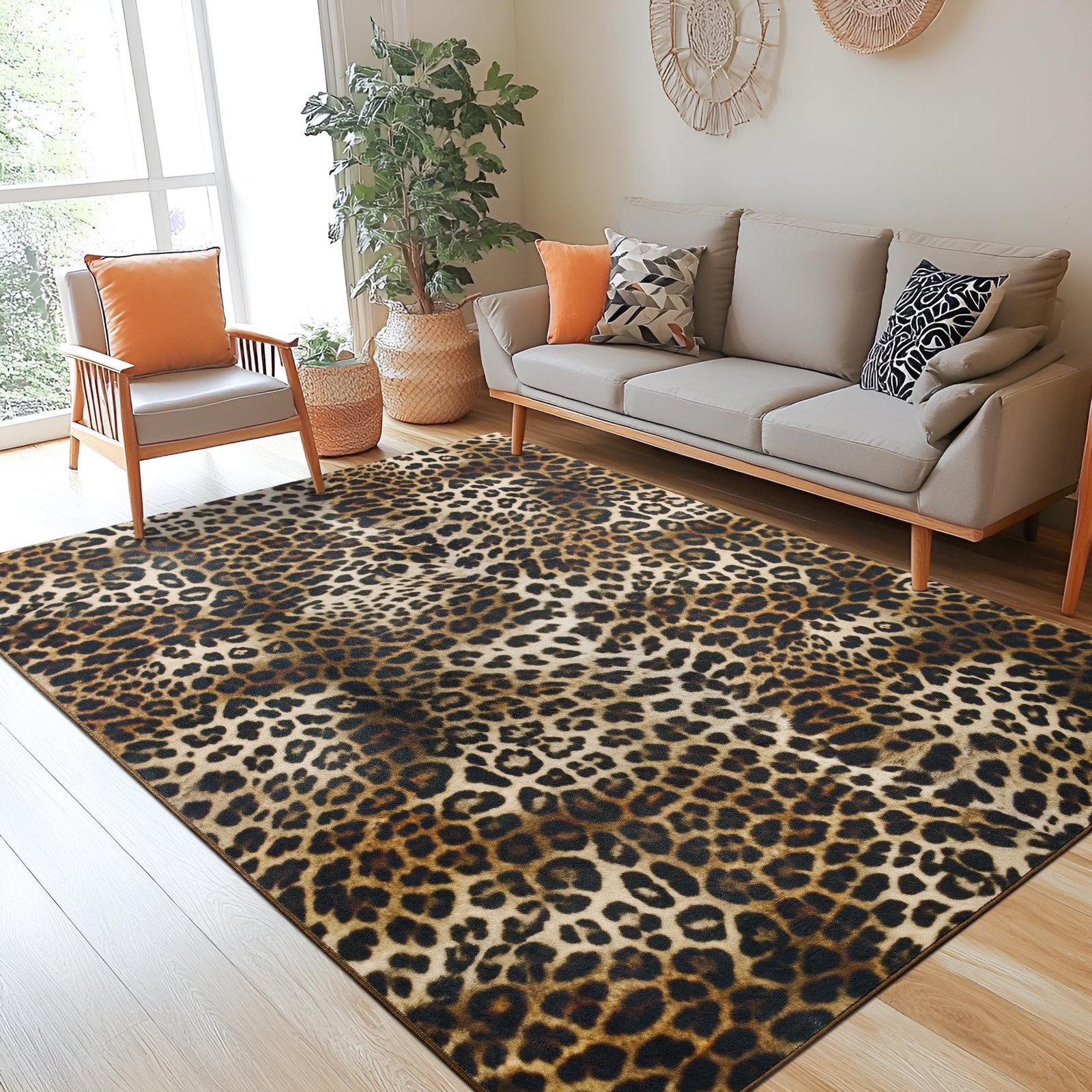 Leopard Area Rugs for Living Room, 4x6 Feet Machine Washable Cheetah Print Ru...