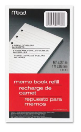 2 PKG 6-3/4" x 3-3/4" RULED LINED 6-HOLE RING BINDER LOOSE LEAF MEMO BOOK REFILL