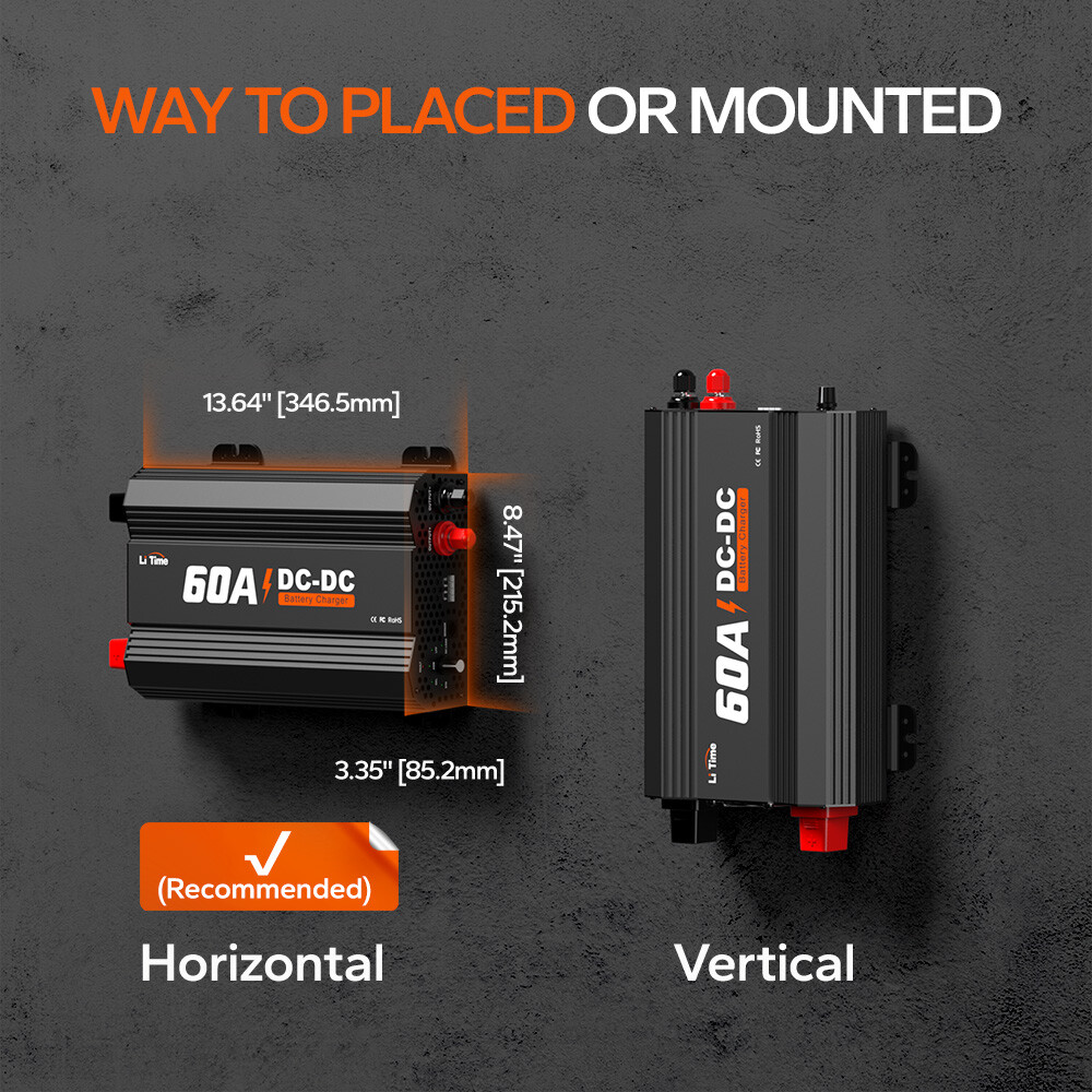 LiTime 12V 60A DC to DC Battery Charger for 12V LiFePO4 SLA Gel AGM Battery
