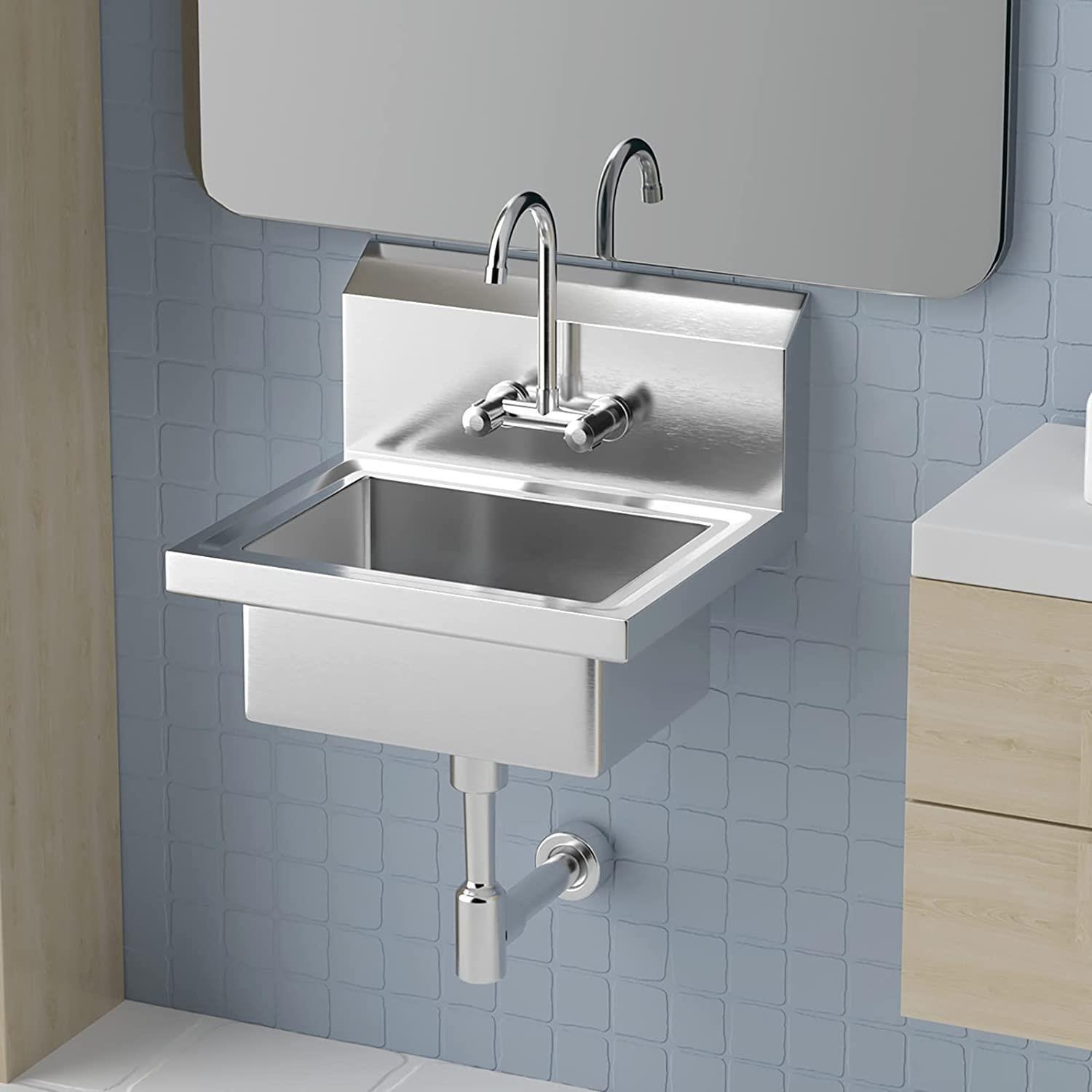 Heavy Duty Commercial Utility Sink Stainless Steel Basin Hand Wash Wall Mount