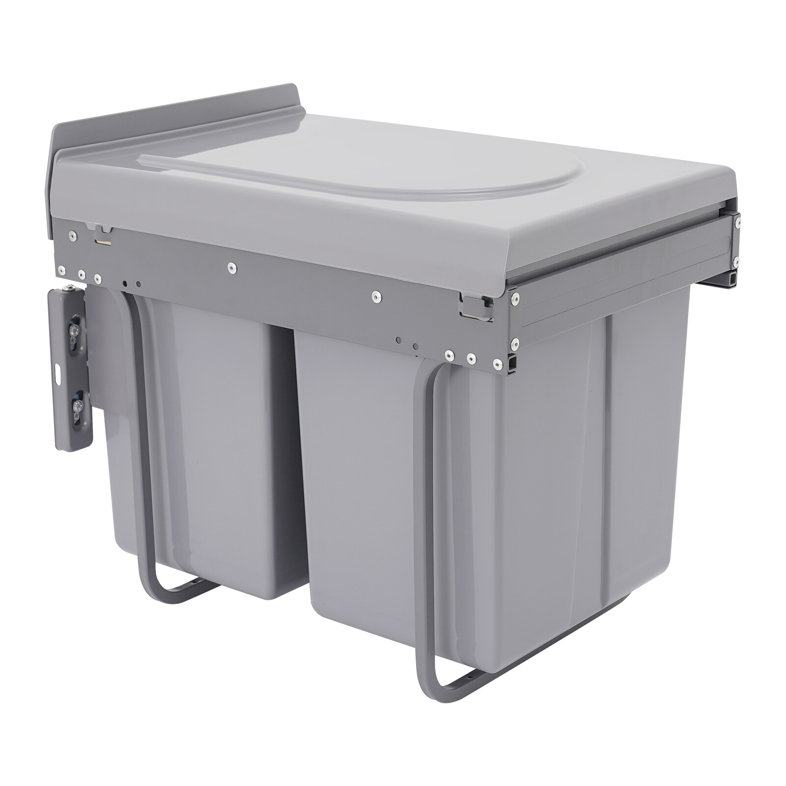 4.4Gal Under Cabinet Dual Pull-Out Trash Can Kitchen 20L Sliding Waste Bin Grey