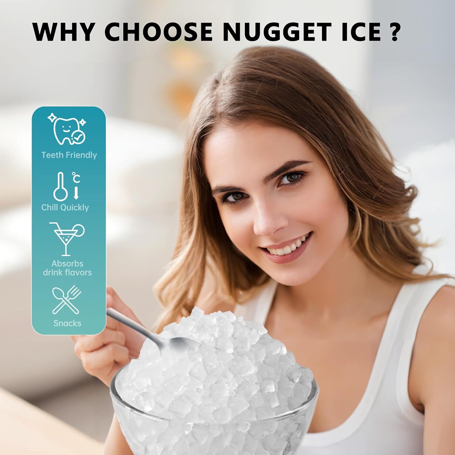 EUHOMY Nugget Ice Maker Countertop with Handle, Ready in 6 Mins, 34lbs/24H