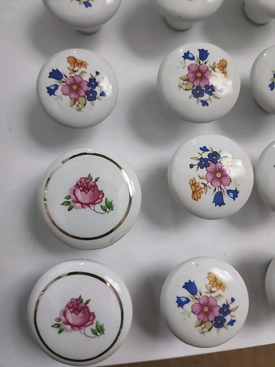 Vintage Porcelain Drawer Knobs/2LG, 18sm, Floral Design Hardware Included
