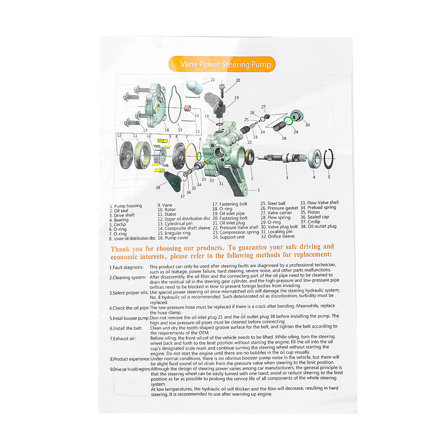 Power Steering Pump w/ Pulley for Acura TL 3.2L 2004 2005 2006 2007 2008 2008